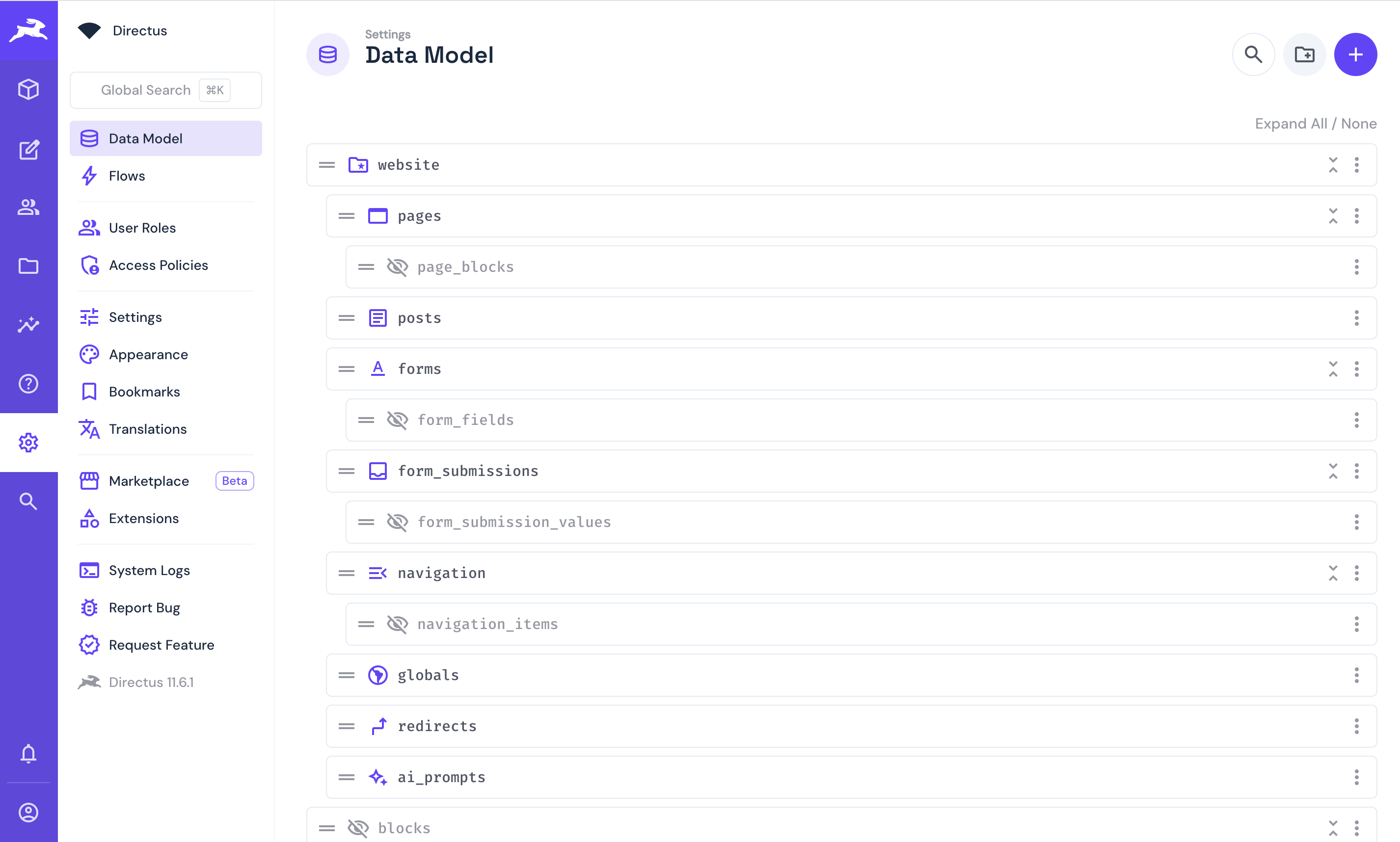 CMS Template in Directus